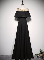 A-Line Black Scoop Neck Beading Prom Dress