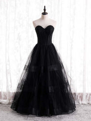 A-Line Black Tulle Sweetheart Prom Dress