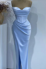 Baby Blue Mermaid Sweetheart Prom Dress With Spaghetti Straps