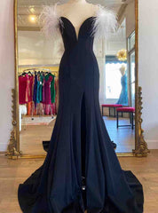 Black Mermaid Off the Shoulder Feather Prom Dress