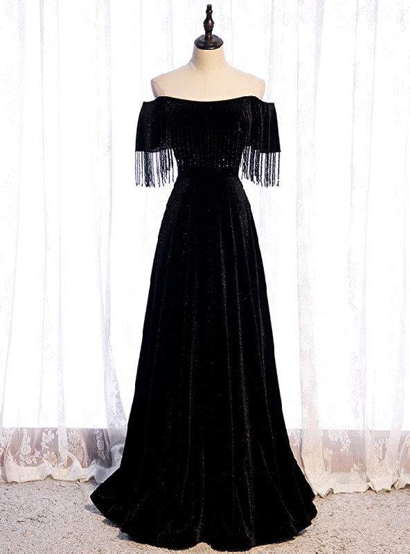 Black Off the Shoulder Beading Prom Dress