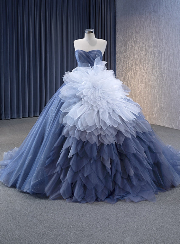 Blue Tulle Sweetheart Prom Dress With Detachable Tulle