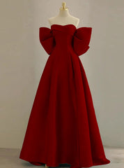 Burgundy Off the Shoulder Bow Prom Dress