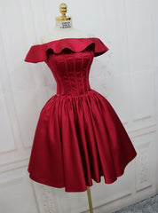 Burgundy Satin Off the Shoulder Homecoming Dress