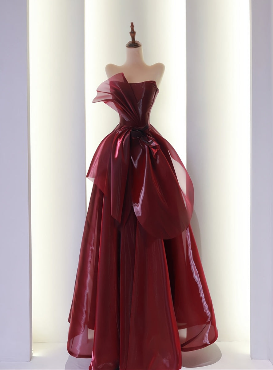 Burgundy Strapless Sleeveless Prom Dress