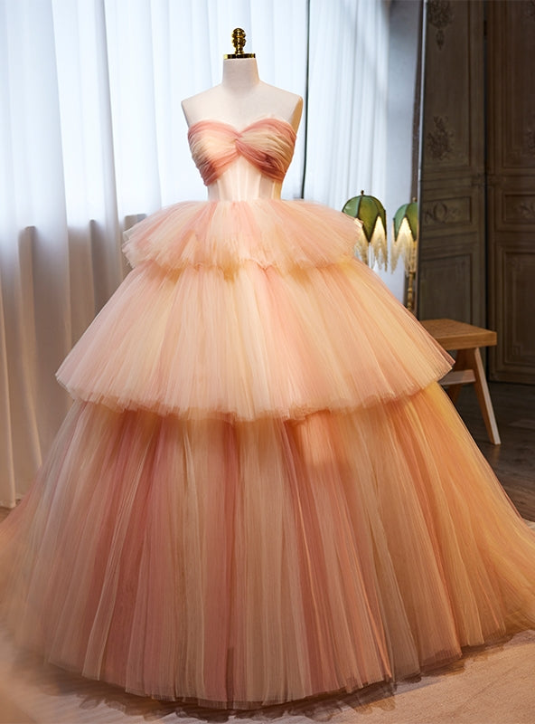 Champagne Tulle Sweetheart Pleats Prom Dress