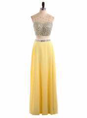 Custom Sexy Yellow Sequins Beaded 2 Piece Prom Dresses Scoop Long