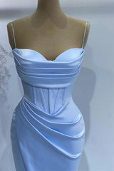 Baby Blue Mermaid Sweetheart Prom Dress With Spaghetti Straps