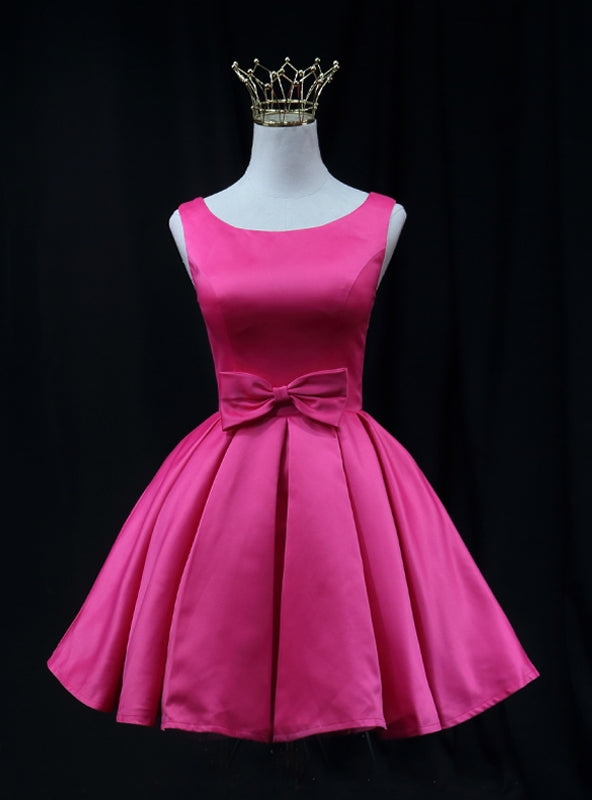 Fuchsia Satin Bow Homecoming Dress