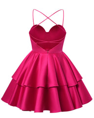 Peacock Satin Homecoming Dress Sweetheart Neck Tiered Short Graduation Dresses