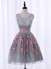 Gray Print Tulle Homecoming Dress