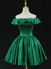 Green Satin Off the Shoulder Homecoming Dress