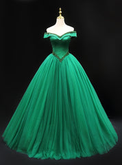 Green Tulle Off the Shoulder Beading Prom Dress