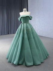 Green Tullle Strapless Pleats Beading Prom Dress