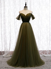 Hot Sale Dark Green Tulle V-neck Pleats Prom Dress