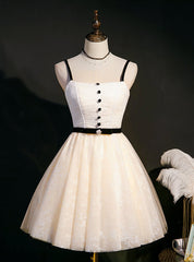 Ivory Tulle Lace Button Homecoming Dress