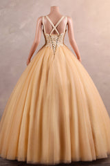 Light Orange Quinceanera Dresses Beaded Appliques A-line Tulle Long Ball Gowns Prom Dresses