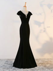 Mermaid Black Satin Prom Dress