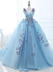 Mirusponsa Real Image Light Blue V-Neck Quinceanera Dresses Ball Gown Dress