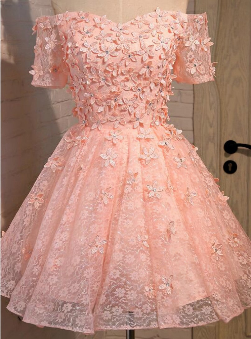 Pink Tulle Appliques Off The Shoulder Dress