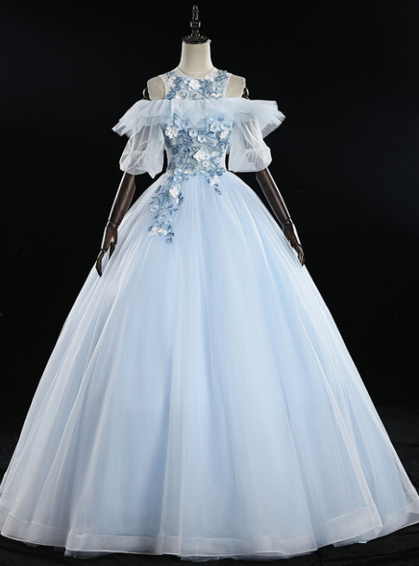 Purchase Your Favorite Sky Blue Ball Gown Appliques Short Sleeve Quinceanera Dress