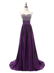 Purple Satin Beading Sweetheart Prom Dress