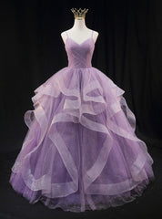 Purple Tulle Sequins Spaghetti Straps Pleats Prom Dress