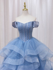 Quinceanera Dress A-Line Blue Tulle Long Prom Dress Blue Sweet Dress