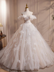 Quinceanera Dress A-Line Off Shoulder White Long Prom Dress White Long Tulle Sweet Dress