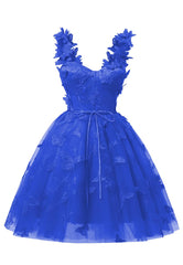 Royal Blue 3D Butterfly Lace Applique Tulle Homecoming Dress for Teens Sweetheart Mini Short Prom Dresses