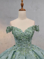 Sage Green Ball-Gown Off-the-Shoulder Quinceanera Dresses