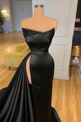 Sexy Black Long Prom Dress With Split Beadings Evening Gowns