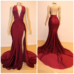 Sexy V-neck Chiffon Mermaid Prom Dress Sequins Long Backless With Split