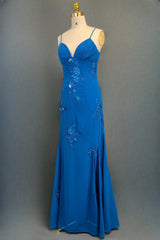 Spaghetti Straps Gorgeous A-line Blue Prom Dresses Long Evening Dresses 21th Birthday Outfits