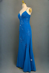 Spaghetti Straps Gorgeous A-line Blue Prom Dresses Long Evening Dresses 21th Birthday Outfits