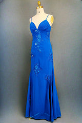 Spaghetti Straps Gorgeous A-line Ocean Blue Prom Dresses Long Evening Dresses 21th Birthday Outfits