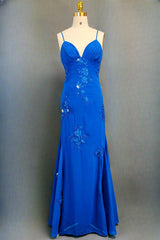 Spaghetti Straps Gorgeous A-line Ocean Blue Prom Dresses Long Evening Dresses 21th Birthday Outfits