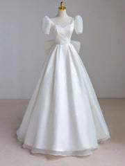 White Organza Short Sleeve Bow Wedding Dress