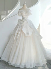 White Tulle Off the Shoulder Beading Wedding Dress