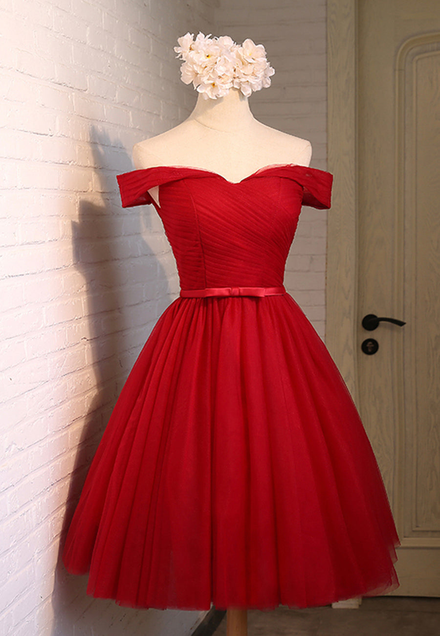 Stunning Dress, Red Tulle Short Prom Dresses, A-Line Party Dresses