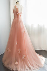 Homecoming Dresses Blue, Pink Tulle Long Prom Dresses, Cute A-Line Graduation Dress