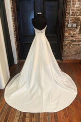 Formal Dresses For Weddings Near Me, White Satin Long Prom Dress, A-Line Sweetheart Neck Evening Dress