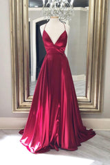 Party Dress Hijab, Burgundy Satin Long Prom Dresses, A-Line Backless Evening Dresses