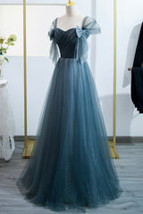 Formall Dresses Short, Blue Tulle Long A-Line Prom Dress, Lovely Blue Evening Party Dress