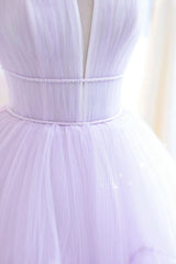 Evening Dress Green, Purple Strapless Tulle Long Formal Gown, Purple A-Line Evening Dress