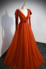 Formal Dresses For Wedding Guest, Simple V-Neck Tulle Long Prom Dress, A-Line Formal Evening Dress