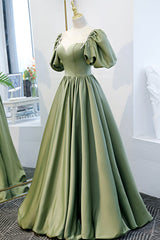 Bridesmaid Dresses Long, Green Satin A-Line Long Formal Dress, Green Junior Prom Dress