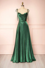 Black Tie Wedding Guest Dress, Simple Satin Long Prom Dresses, A-Line Formal Evening Dresses