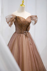 Prom Dresses For Short Girl, Off the Shouler Long Formal Dresses, A-Line Tulle Formal Evening Dress