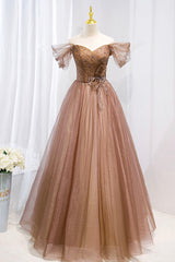 Prom Dresses For Girls, Off the Shouler Long Formal Dresses, A-Line Tulle Formal Evening Dress